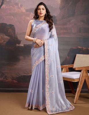 Lavender floral embroidered saree with blouse 2
