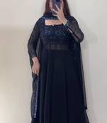 Black designer faux georgette palazzo suit set