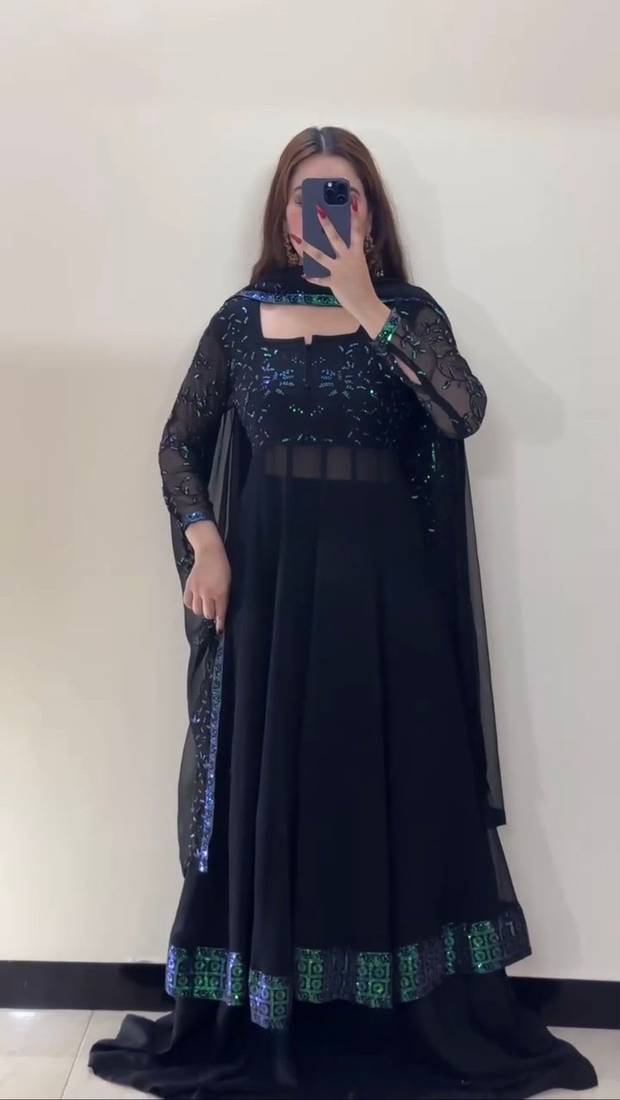 Black designer faux georgette palazzo suit set