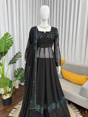 Black designer faux georgette palazzo suit set 2