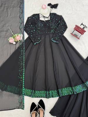 Black designer faux georgette palazzo suit set 4