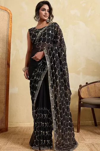 Black bandhani printed saree