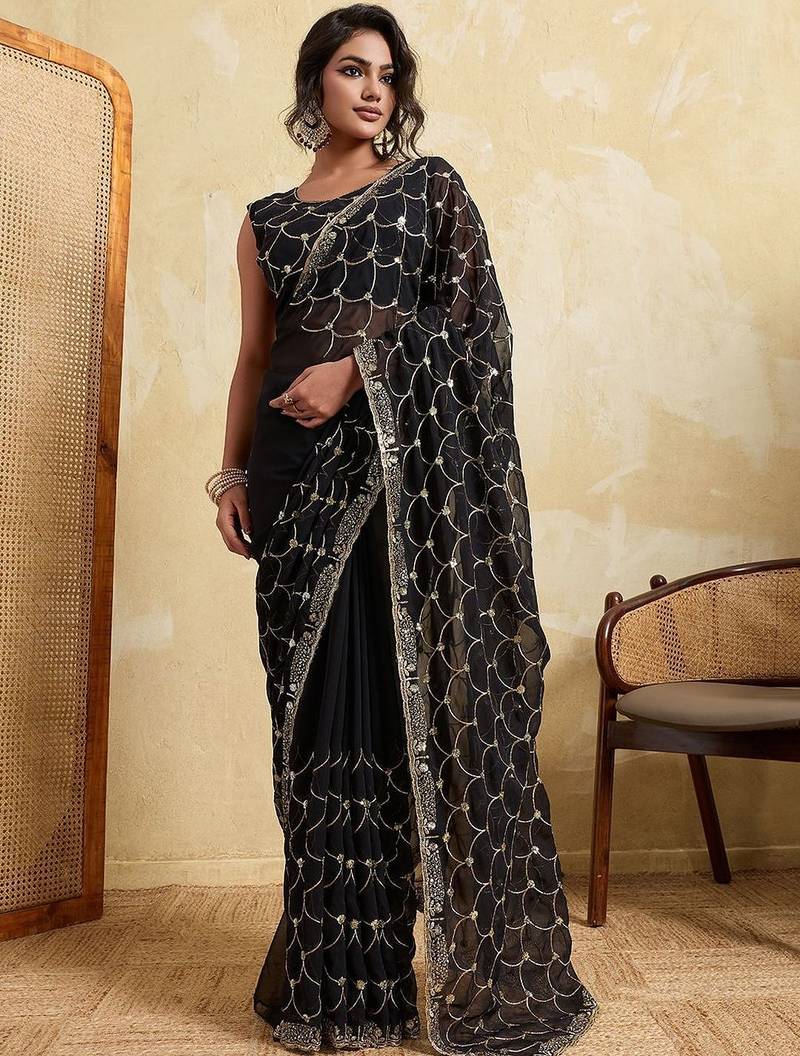 Black bandhani printed saree