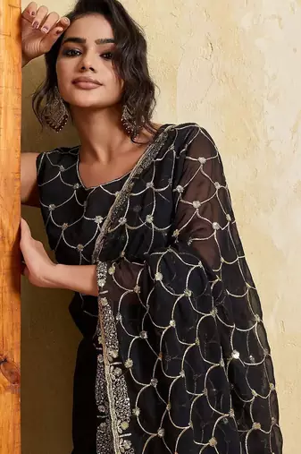 Black bandhani printed saree
