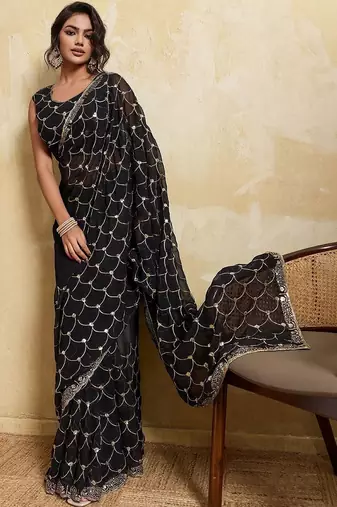 Black bandhani printed saree