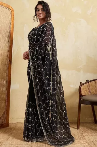 Black bandhani printed saree