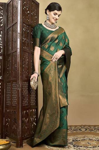 Olive ethnic motifs woven design zari mysore silk saree