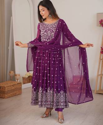 Wine purple designer heavy faux georgette anarkali suit set 1