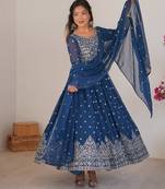 Royal blue designer heavy faux georgette anarkali suit set