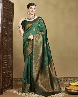 Olive ethnic motifs woven design zari mysore silk saree 2
