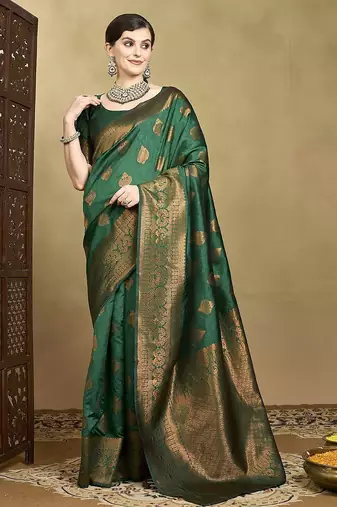 Olive ethnic motifs woven design zari mysore silk saree