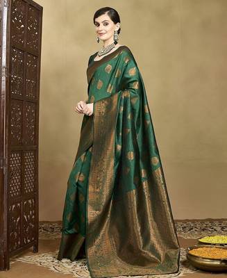 Olive ethnic motifs woven design zari mysore silk saree 3