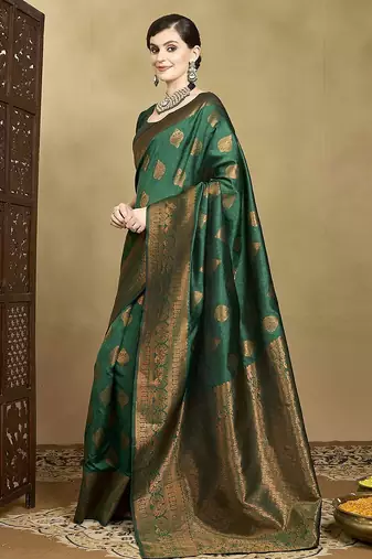 Olive ethnic motifs woven design zari mysore silk saree