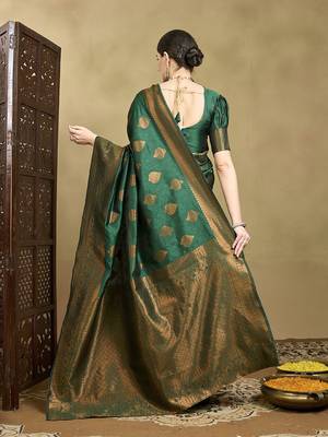 Olive ethnic motifs woven design zari mysore silk saree 4