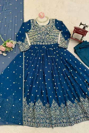 Royal blue designer heavy faux georgette anarkali suit set