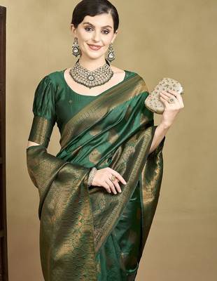 Olive ethnic motifs woven design zari mysore silk saree 5