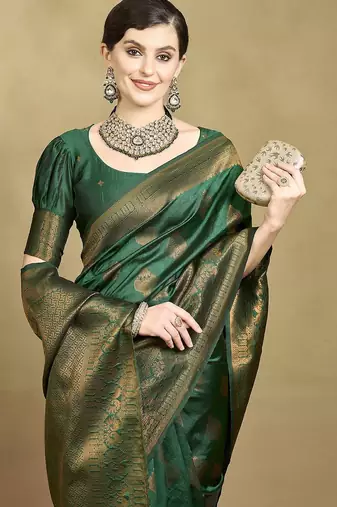 Olive ethnic motifs woven design zari mysore silk saree