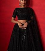 Black embellished sequinned pure georgette lehenga saree