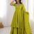 Green designer heavy chinon silk blend palazzo suit set