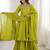 Green designer heavy chinon silk blend palazzo suit set