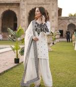 Off white designer natural crepe farshi salwar suit set