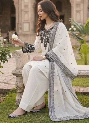 Off white designer natural crepe farshi salwar suit set 2