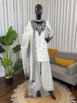 Off white designer natural crepe farshi salwar suit set 3