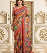 Red bandhani patchwork satin saree