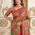 Red bandhani patchwork satin saree