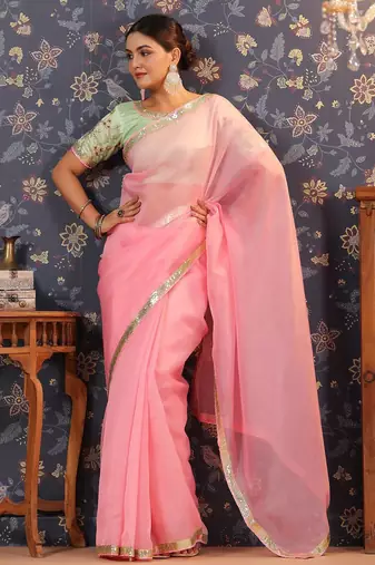 Pink embellished border saree