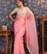 Pink embellished border saree