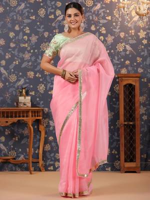 Pink embellished border saree 2