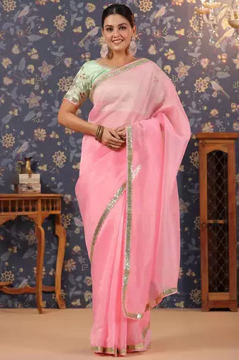Pink embellished border saree