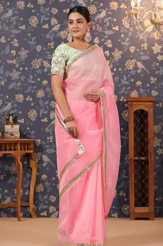 Pink embellished border saree