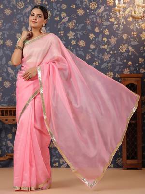 Pink embellished border saree 4