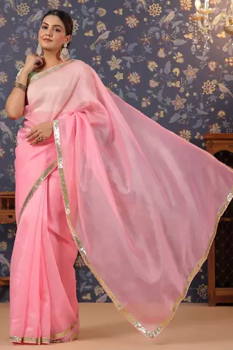 Pink embellished border saree
