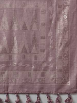 Mauve geometric printed woven design border zari banarasi saree 5