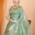 Sea green ethnic motifs woven design zari banarasi saree with unstitched blouse
