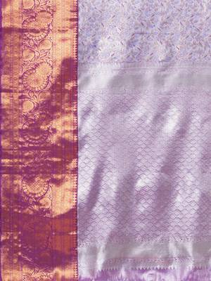 Lavender woven design kanjeevaram silk saree with blouse piece 5