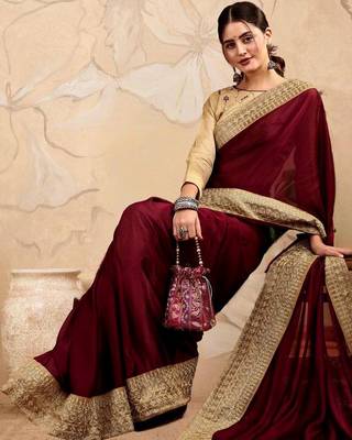 Burgundy embroidered sarees with blouse 1