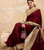 Burgundy embroidered sarees with blouse