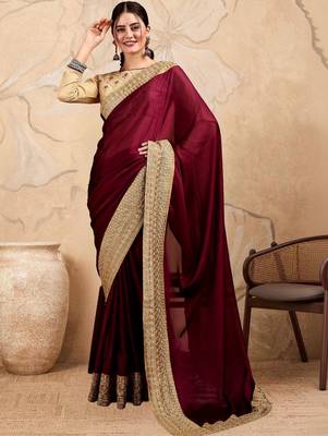 Burgundy embroidered sarees with blouse 2