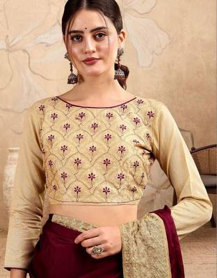 Burgundy embroidered sarees with blouse 4