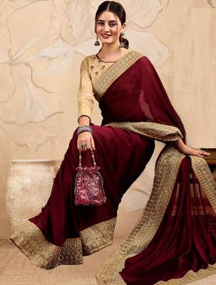 Burgundy embroidered sarees with blouse 5