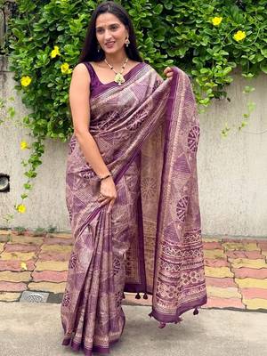 Purple chikoo silk lavender purple sarees 3