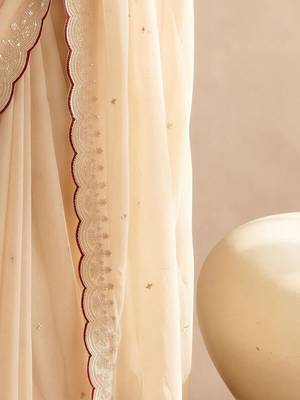 Off white embellished sequinned poly georgette designer saree 4