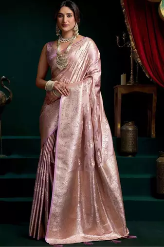 Pink woven design zari art silk banarasi saree