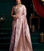 Pink woven design zari art silk banarasi saree
