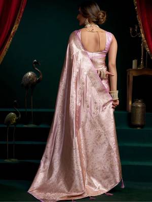 Pink woven design zari art silk banarasi saree 2