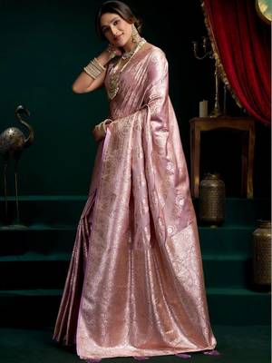 Pink woven design zari art silk banarasi saree 3